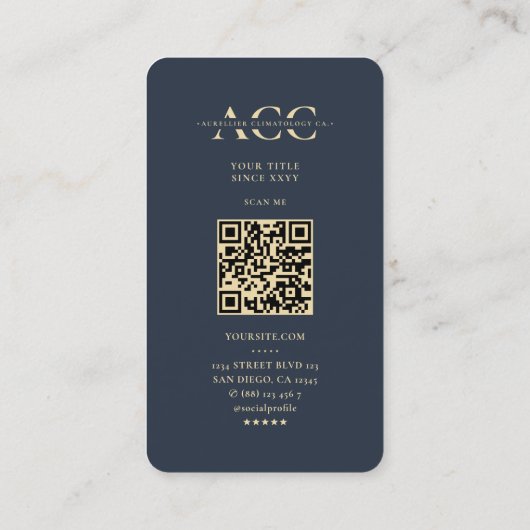 Moderner Klimatologe für Monogram, Dark Blue Visitenkarte (Rückseite)