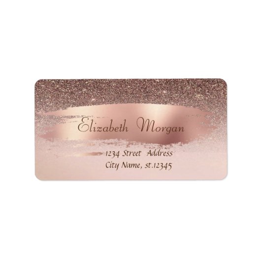 Moderner Konfetti, Pinselstriche, brauner Glitzer Adressaufkleber (Vorne)