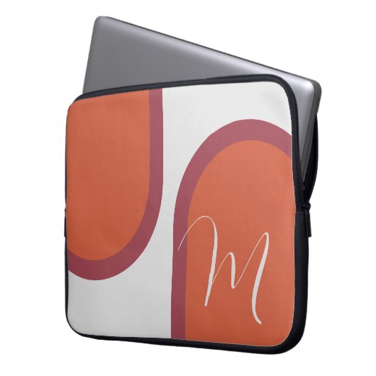 Moderner Korallenmagenta Rosa Arch mit Monogramm Laptopschutzhülle (Vorderseite Links)