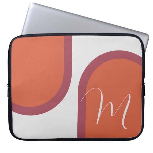 Moderner Korallenmagenta Rosa Arch mit Monogramm Laptopschutzhülle (Vorderseite)