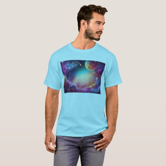 Moderner kosmischer männlicher Blue-Basic-T - Shir T-Shirt (Vorne ganz)