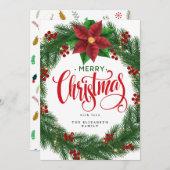 Moderner Kranz minimale Blattwerk Weihnachten Holi Einladung (Vorne/Hinten)