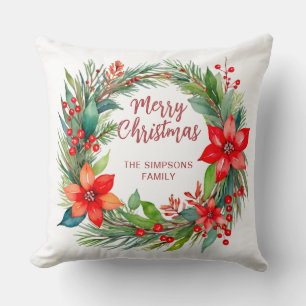 Moderner Kranz und Skript Frohe Weihnachten Kissen