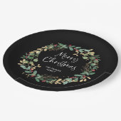 Moderner Kranz und Skript | Frohe Weihnachten Pappteller (Schrägansicht)