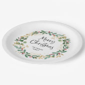 Moderner Kranz und Skript | Frohe Weihnachten Pappteller (Schrägansicht)