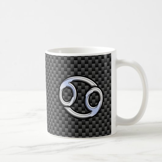 Moderner Krebs Zodiac Symbol Carbon Fibre Print Kaffeetasse (Rechts)