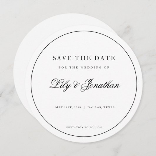 Moderner Kreis Schwarz-weiß Save the Date Einladun (Vorne/Hinten)
