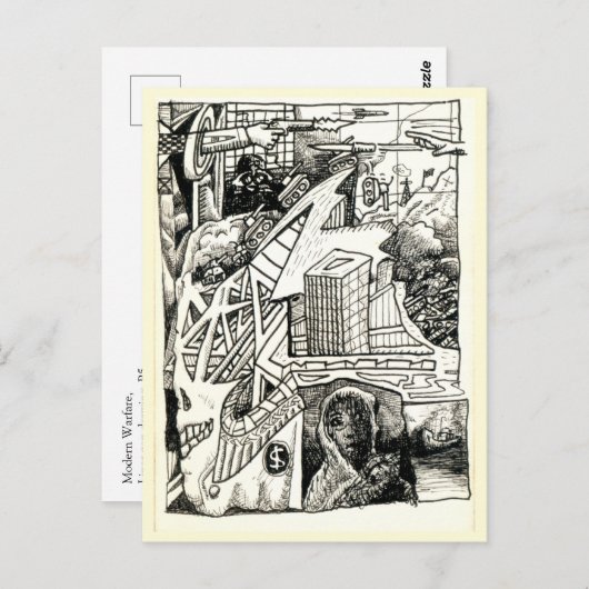 "Moderner Krieg", Tinte zeichnend Postkarte (Vorne/Hinten)