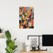 Moderner kubistischer Pickleball-Schläger-Ball-Kun Poster (Heimbüro)