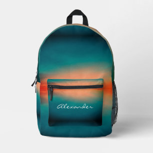 Moderner kühler Sonnenuntergangsverlauf Teal Grün  Bedruckter Rucksack