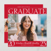 Moderner, kühne Roter Foto Abschluss Einladung (Vorne/Hinten)