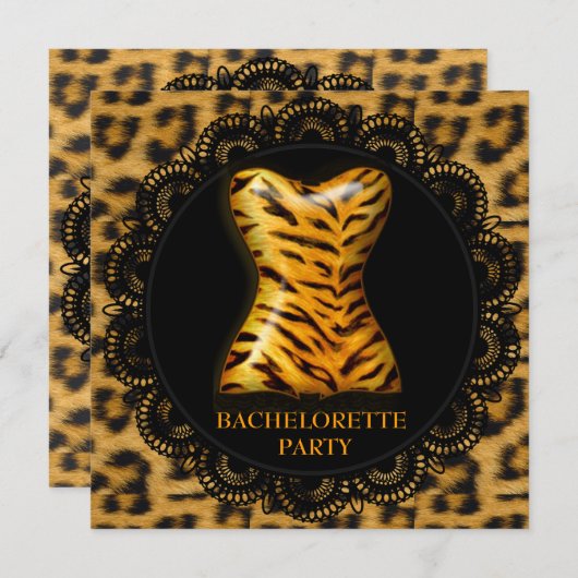 MODERNER LACE-TIERDRUCKER JUNGGESELINNEN-ABSCHIED EINLADUNG (Vorne/Hinten)