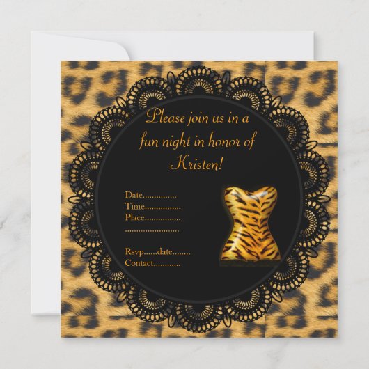 MODERNER LACE-TIERDRUCKER JUNGGESELINNEN-ABSCHIED EINLADUNG (Rückseite)