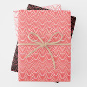 Moderner Lachs Schwarz-weiße japanische Wave Geschenkpapier Set (Beispiel)