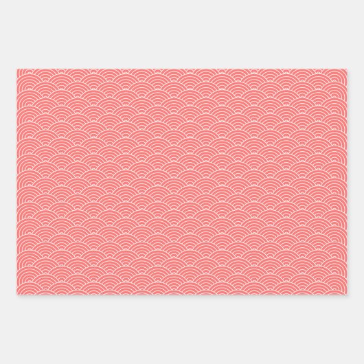 Moderner Lachs Schwarz-weiße japanische Wave Geschenkpapier Set (Vorderseite)