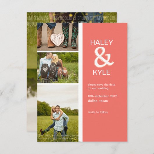 Moderner Lachs und weißes Save the Date Foto Postk Ankündigungspostkarte (Vorne/Hinten)