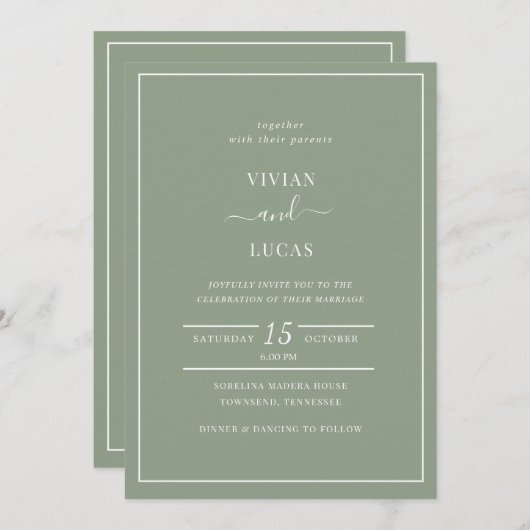 Moderner länglicher QR-Code Minimal Hochzeit Einladung (Vorne/Hinten)