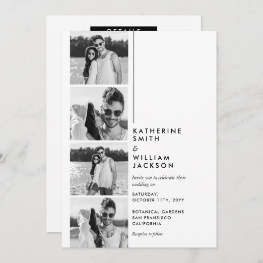 Moderner Lässiger 4-Foto-Stand auf einer Hochzeit Einladung (Vorne/Hinten)