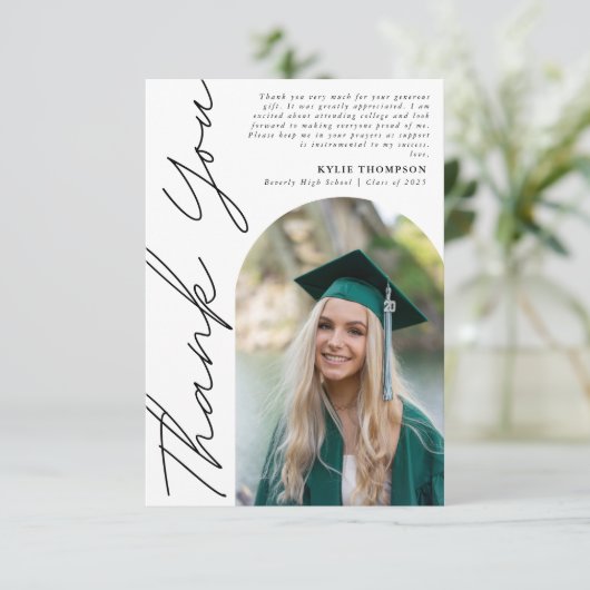 Moderner Lässiger Script Arch Foto Abschluss Schwa Dankeskarte (Stehend Vorderseite)