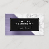 Moderner Lavendel gebürsteter Foil Weiße Marmorpla Visitenkarte (Vorderseite)