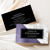 Moderner Lavendel gebürsteter Foil Weiße Marmorpla Visitenkarte