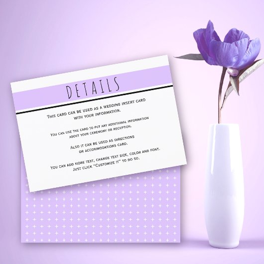 Moderner Lavendel lila Hochzeitsdetails Begleitkarte