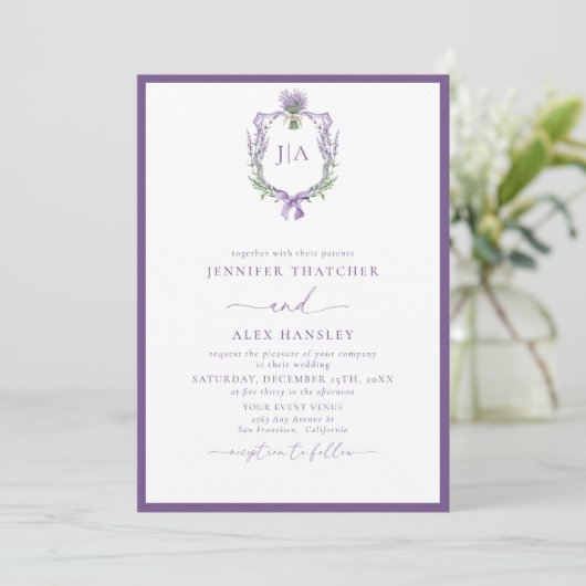 Moderner Lavendel | Monogramm-Foto-Hochzeit Einladung (Stehend Vorderseite)