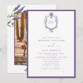 Moderner Lavendel | Monogramm-Foto-Hochzeit Einladung (Vorne/Hinten)