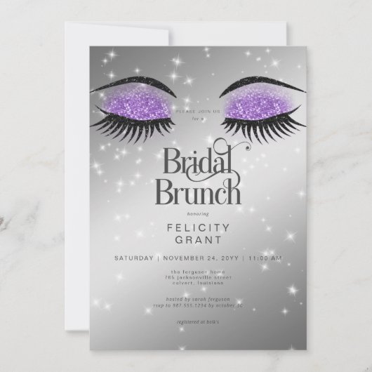 Moderner Lavender Lila Glam Eyes Bridal Brunch Einladung (Vorderseite)