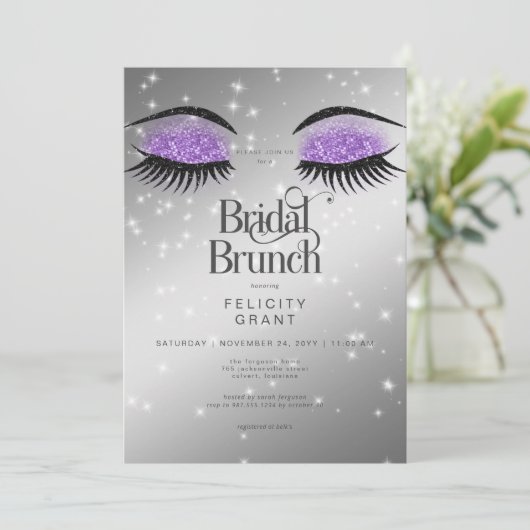 Moderner Lavender Lila Glam Eyes Bridal Brunch Einladung (Stehend Vorderseite)
