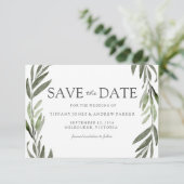 Moderner Leaf Kreath lädt Save the Date ein (Stehend Vorderseite)