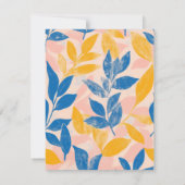 Moderner Leafy Lithograph, fett blau, gelb, rosa Save The Date (Rückseite)