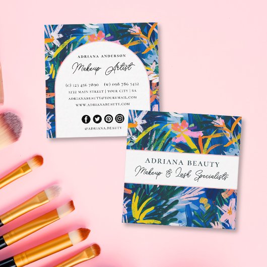 Moderner, lebendiger Abstrakter Blumenspezialist Quadratische Visitenkarte