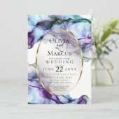 Moderner, lebendiger Aquamariner Pflaume Abstrakt Einladung (Stehend Vorderseite)