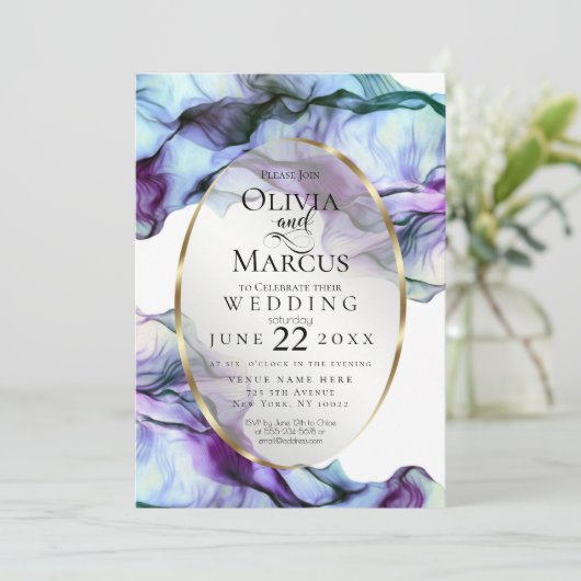 Moderner, lebendiger Aquamariner Pflaume Abstrakt  Einladung (Stehend Vorderseite)