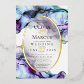 Moderner, lebendiger Aquamariner Pflaume Abstrakt Folieneinladung (Vorderseite)