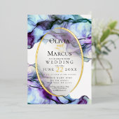 Moderner, lebendiger Aquamariner Pflaume Abstrakt Folieneinladung (Stehend vorne)