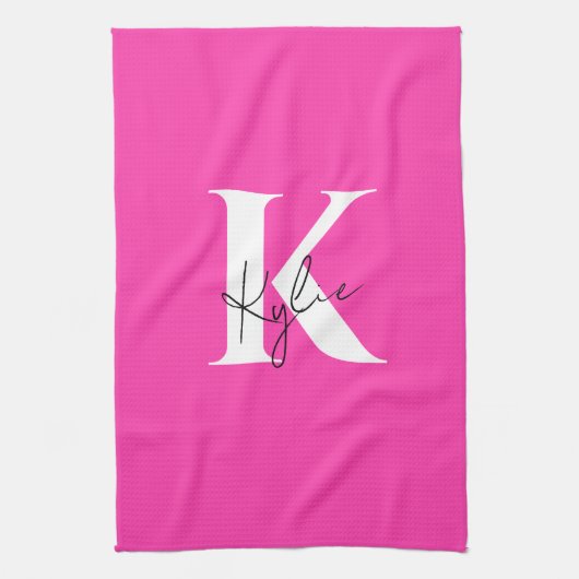Moderner, lebendiger Personalisierter Monogramm-Na Geschirrtuch (Vertikal)