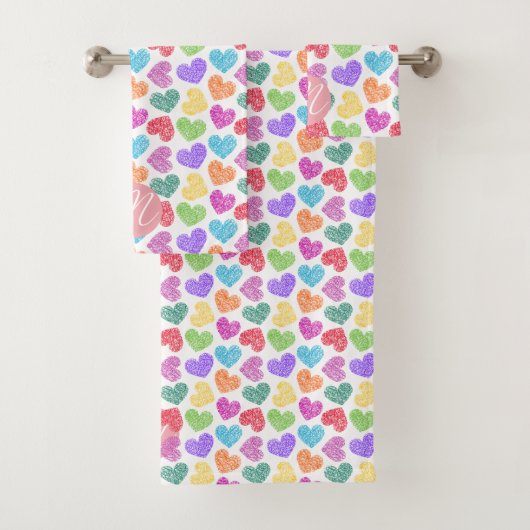 Moderner, lebendiger Regenbogen Doodle Hearts Mit Badhandtuch Set (Insitu)