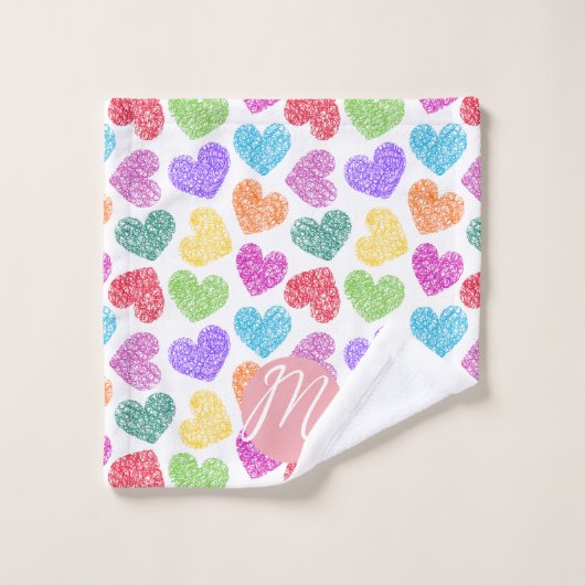 Moderner, lebendiger Regenbogen Doodle Hearts Mit Badhandtuch Set (Waschlappen)