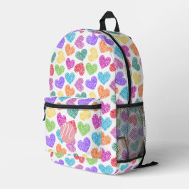 Moderner, lebendiger Regenbogen Doodle Hearts Mit Bedruckter Rucksack