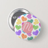 Moderner, lebendiger Regenbogen Doodle Hearts Mit  Button (Vorne & Hinten)