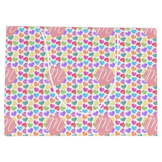 Moderner, lebendiger Regenbogen Doodle Hearts Mit Große Geschenktüte (Rückseite)