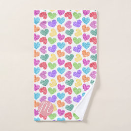 Moderner, lebendiger Regenbogen Doodle Hearts Mit Handtuch