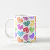Moderner, lebendiger Regenbogen Doodle Hearts Mit  Kaffeetasse (Links)