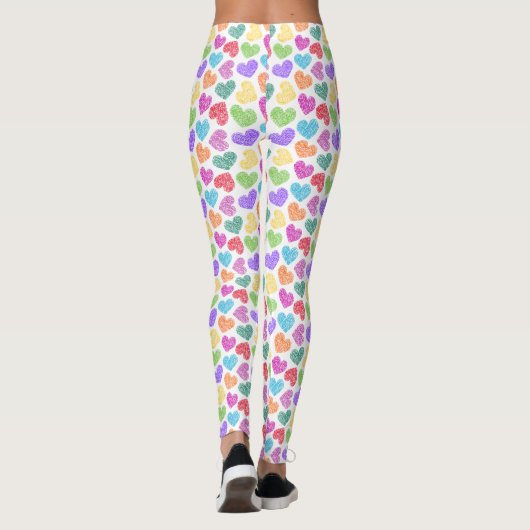 Moderner, lebendiger Regenbogen Doodle Hearts Mit  Leggings (Rückseite)