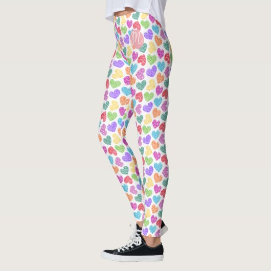 Moderner, lebendiger Regenbogen Doodle Hearts Mit  Leggings (Links)