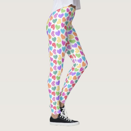 Moderner, lebendiger Regenbogen Doodle Hearts Mit  Leggings (Rechts)