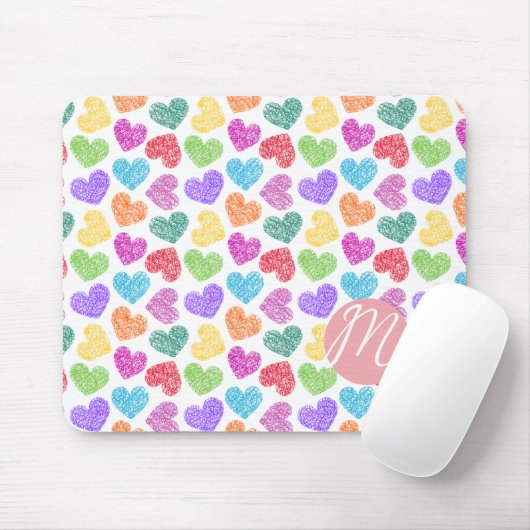 Moderner, lebendiger Regenbogen Doodle Hearts Mit Mousepad (Mit Mouse)