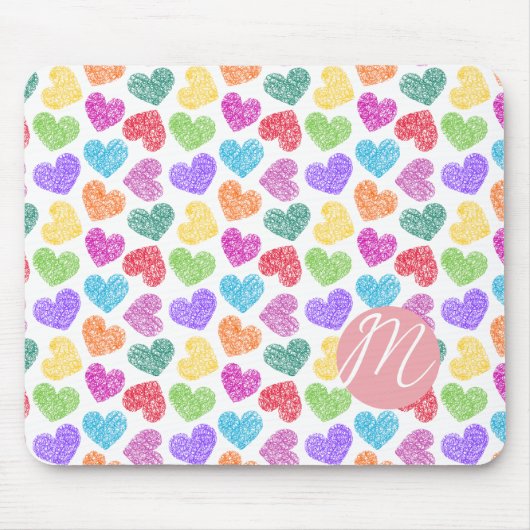 Moderner, lebendiger Regenbogen Doodle Hearts Mit Mousepad (Vorne)